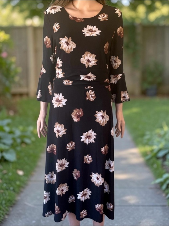 Marc New York Dresses & Skirts - Marc New York NWT Floral Midi Dress Black Stretch Bell Sleeve Size 12